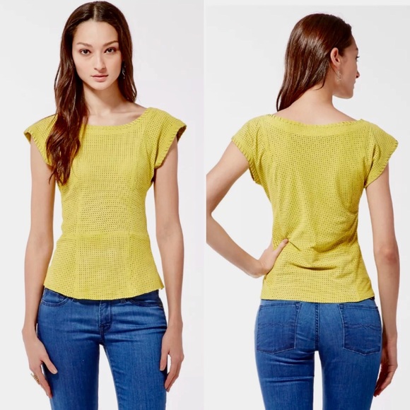 Lucky Brand Tops - Lucky Brand Perforated Suede Lime Peplum Top Sz S